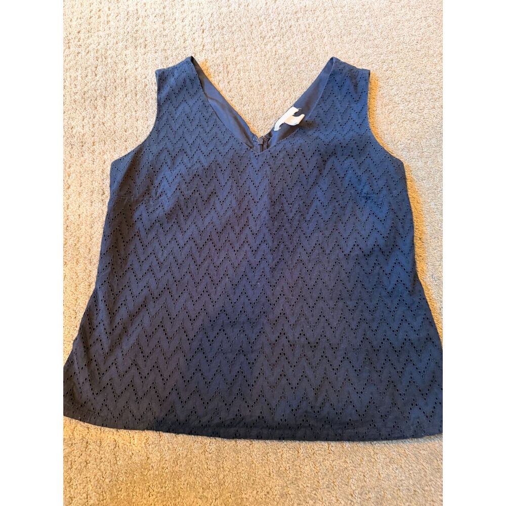 Banana Republic Navy Blue Chevron Eyelet Lace V-Neck Tank Top Blouse Size 12